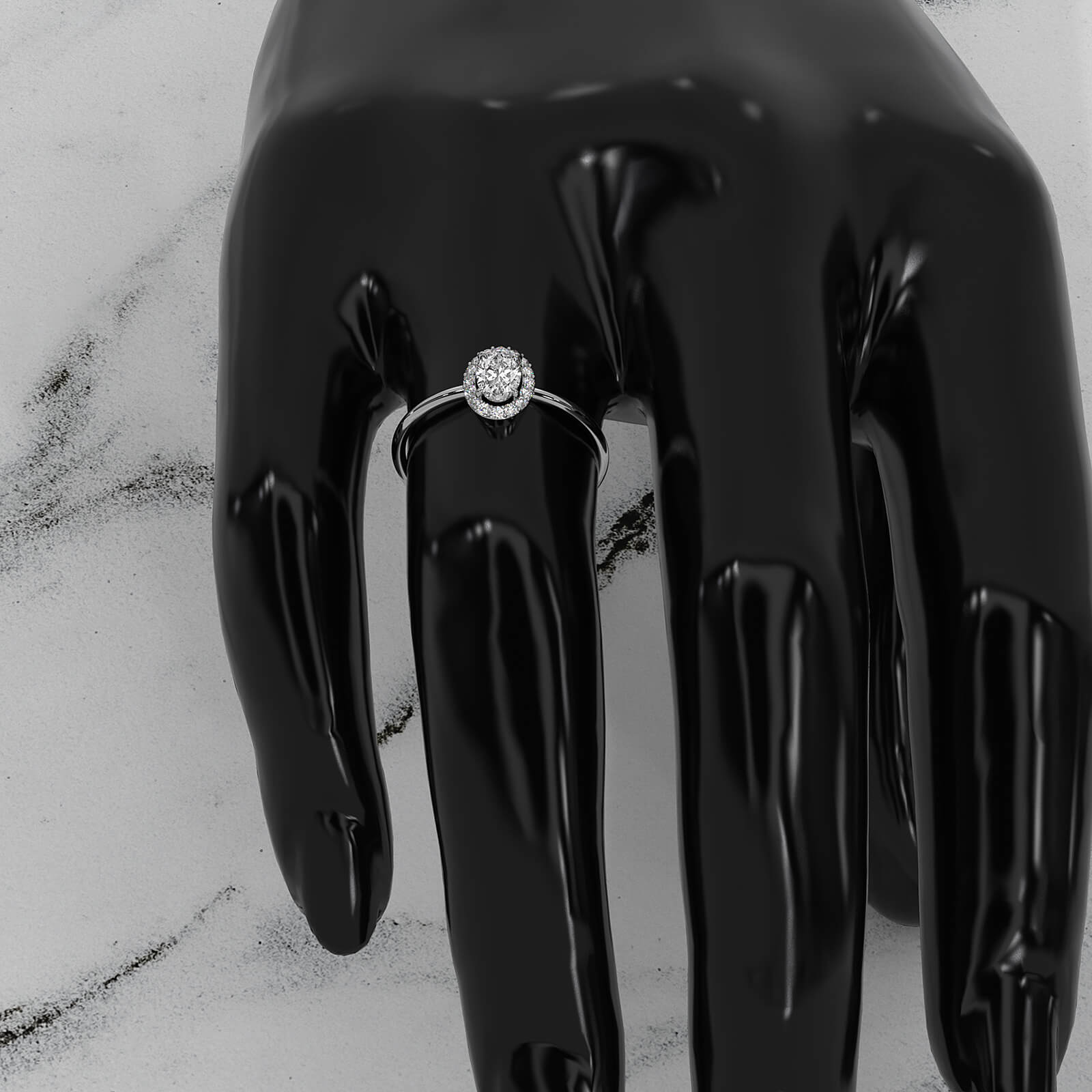 Slim Halo Oval Micro Pave Set Lab Diamond Engagement Ring 0.47ctw.