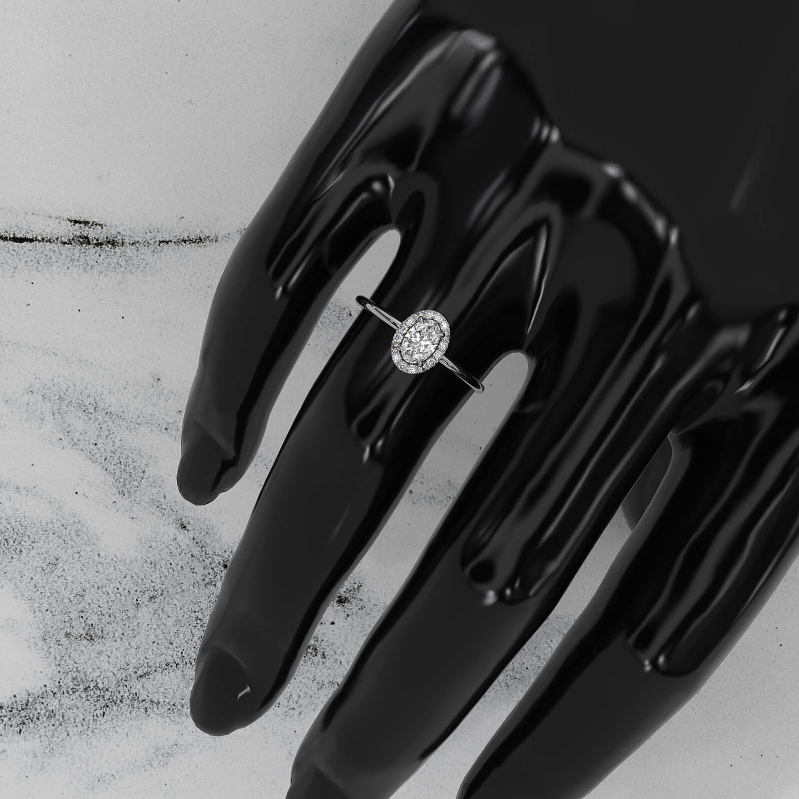 Slim Halo Oval Micro Pave Set Lab Diamond Engagement Ring 0.47ctw.