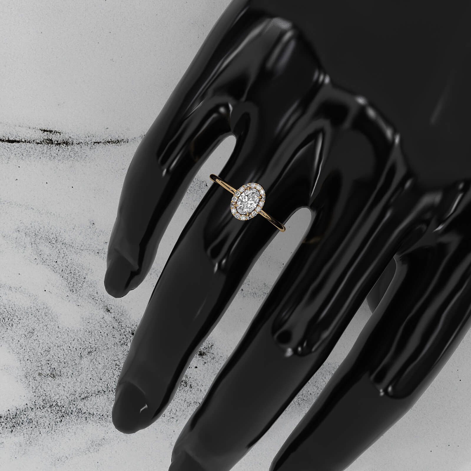 Slim Halo Oval Micro Pave Set Lab Diamond Engagement Ring 0.47ctw.