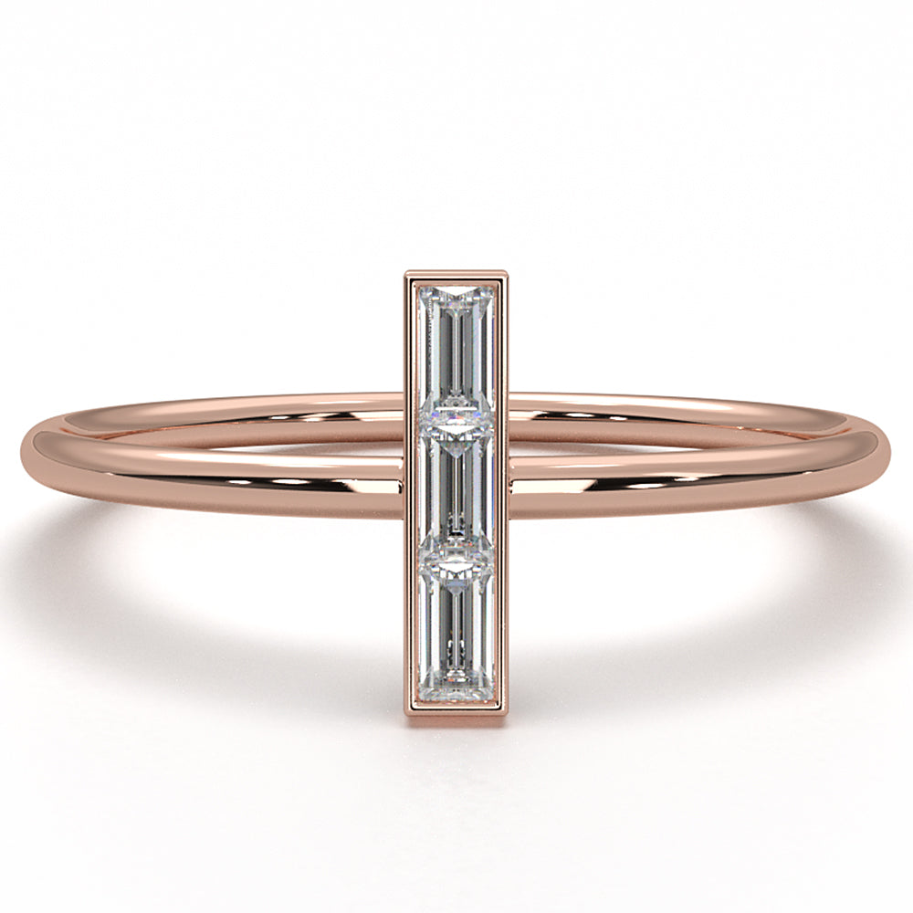Vertically Set baguette Lab Diamond Fashion Ring 0.13ctw.