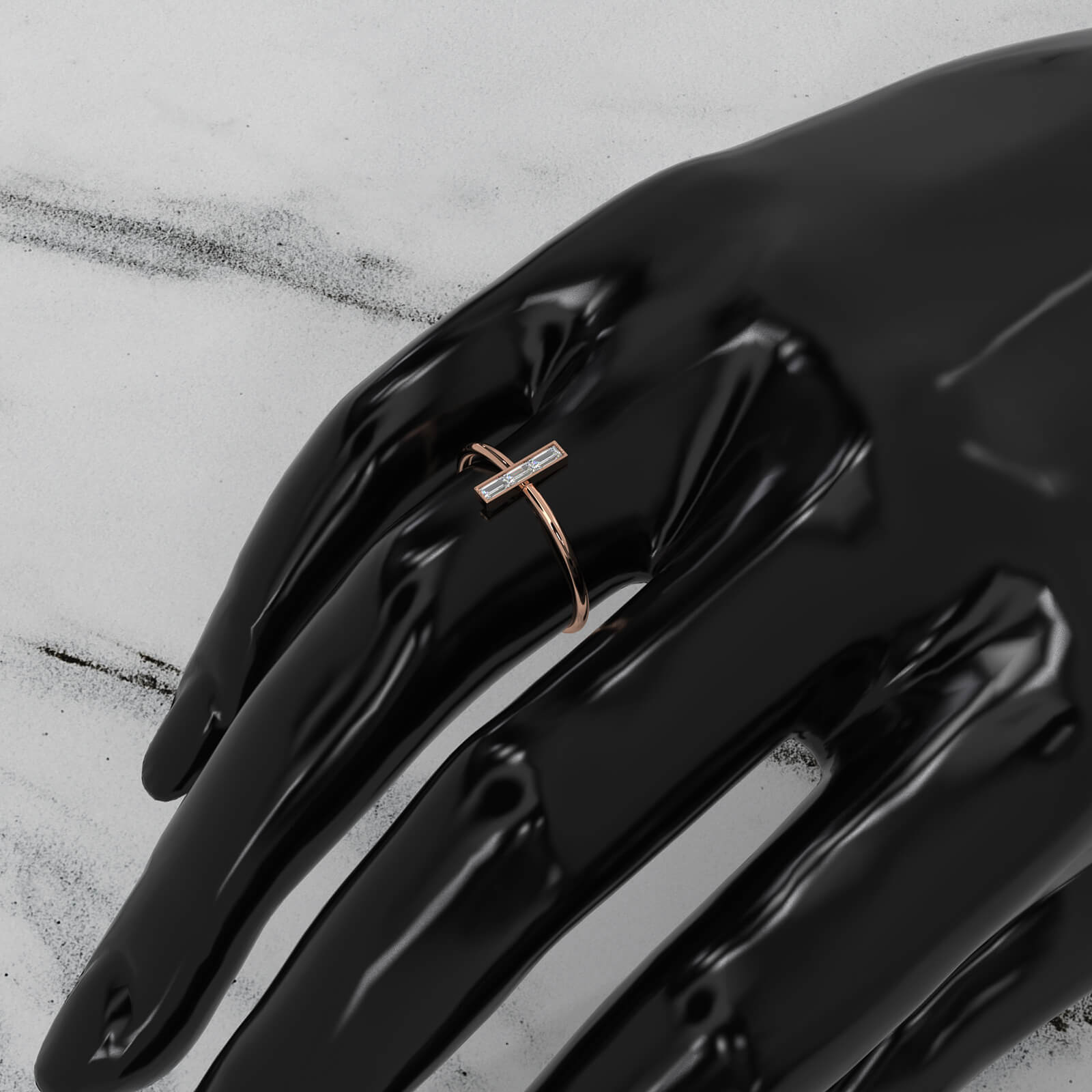 Vertically Set baguette Lab Diamond Fashion Ring 0.13ctw.