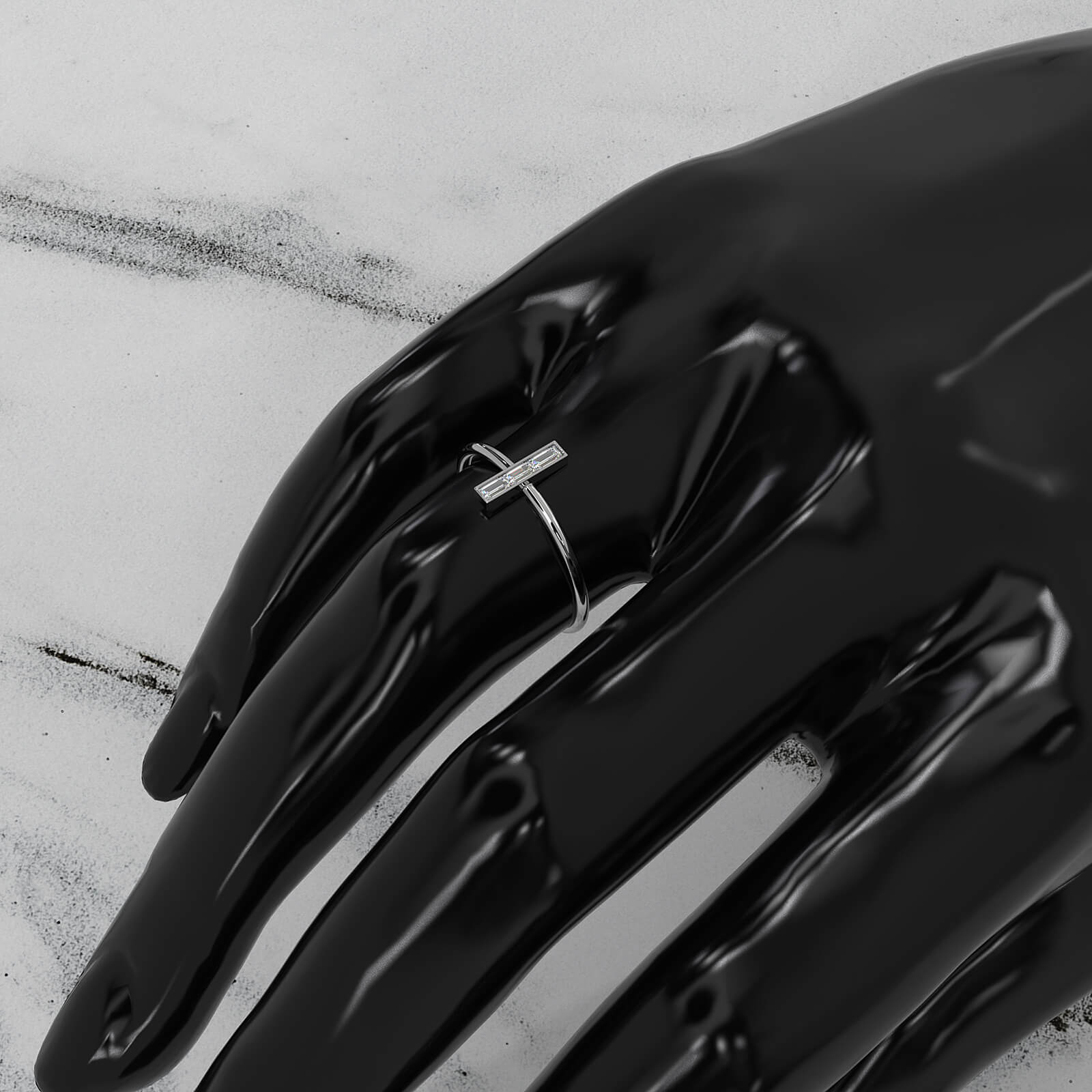 Vertically Set baguette Lab Diamond Fashion Ring 0.13ctw.