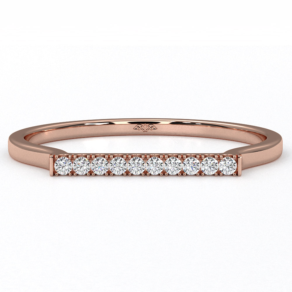 French U Cut Pave Fashion Bar Lab Diamond Ring 0.05ctw.