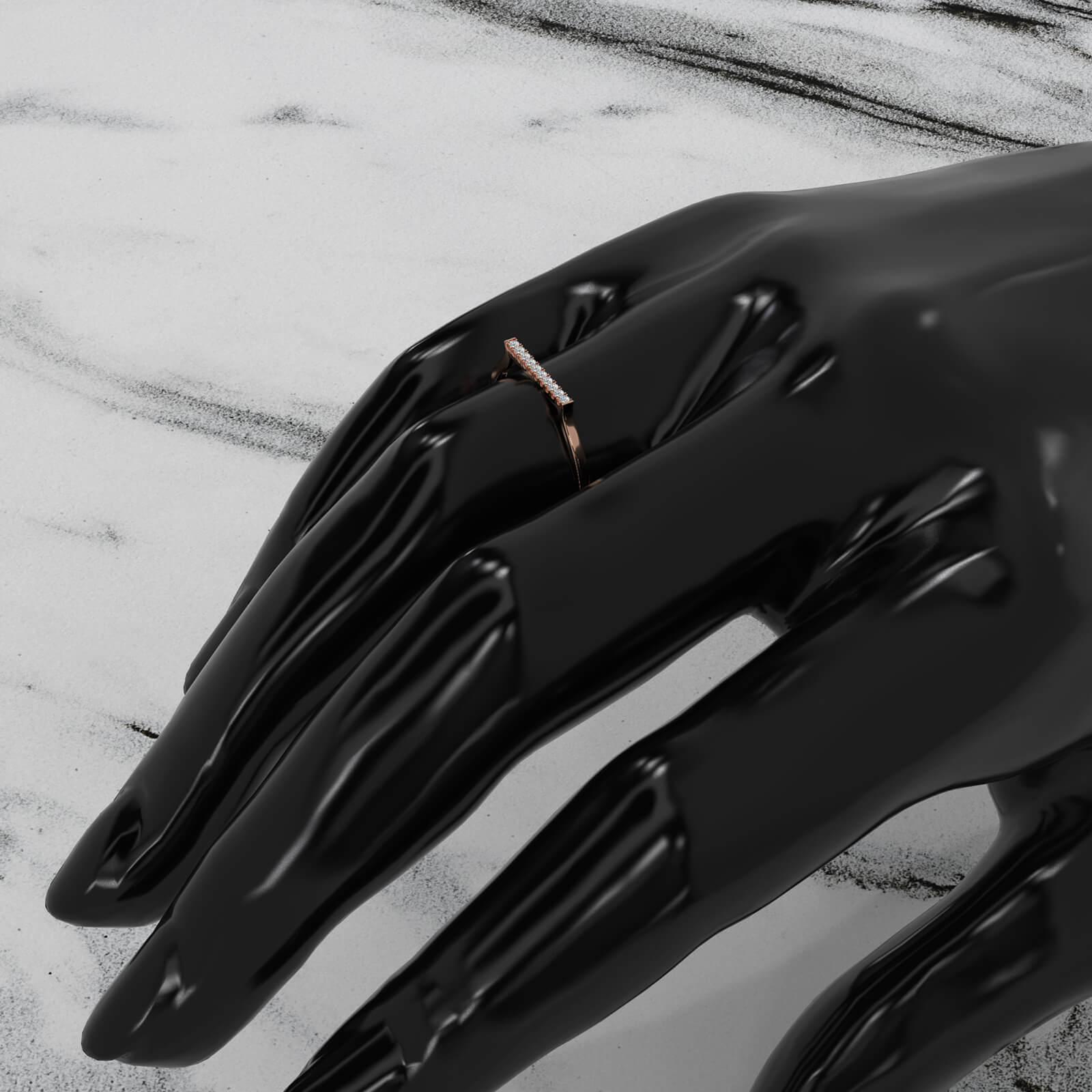 French U Cut Pave Fashion Bar Lab Diamond Ring 0.05ctw.