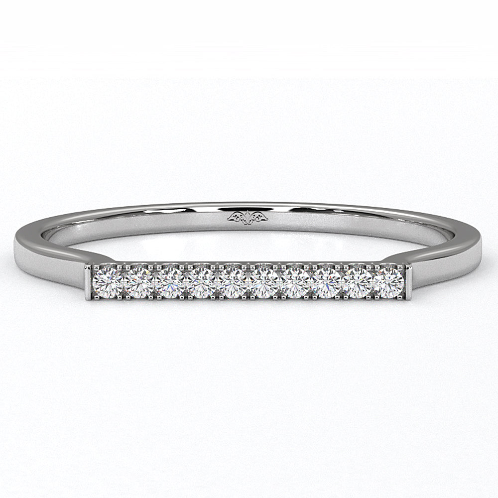 French U Cut Pave Fashion Bar Lab Diamond Ring 0.05ctw.