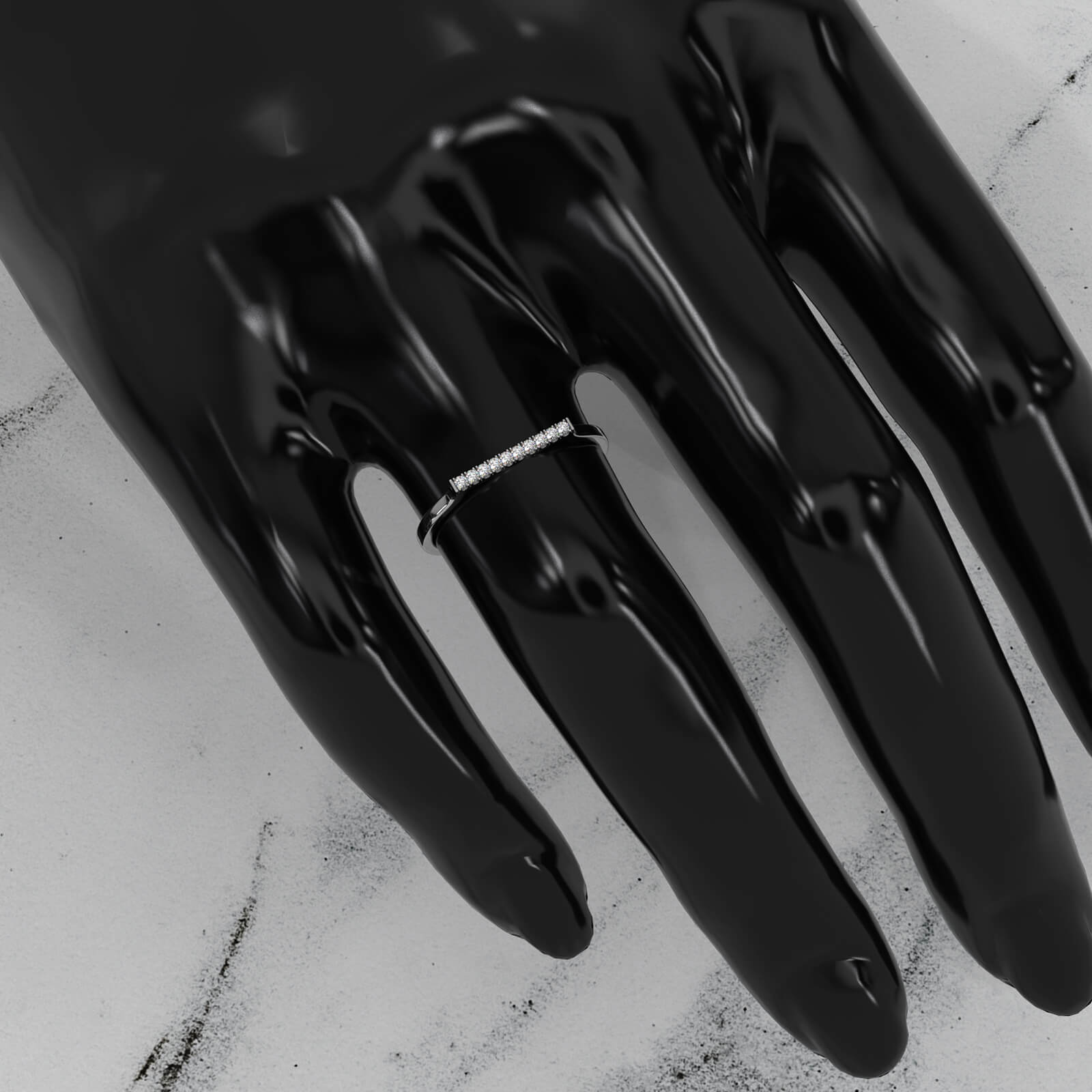 French U Cut Pave Fashion Bar Lab Diamond Ring 0.05ctw.