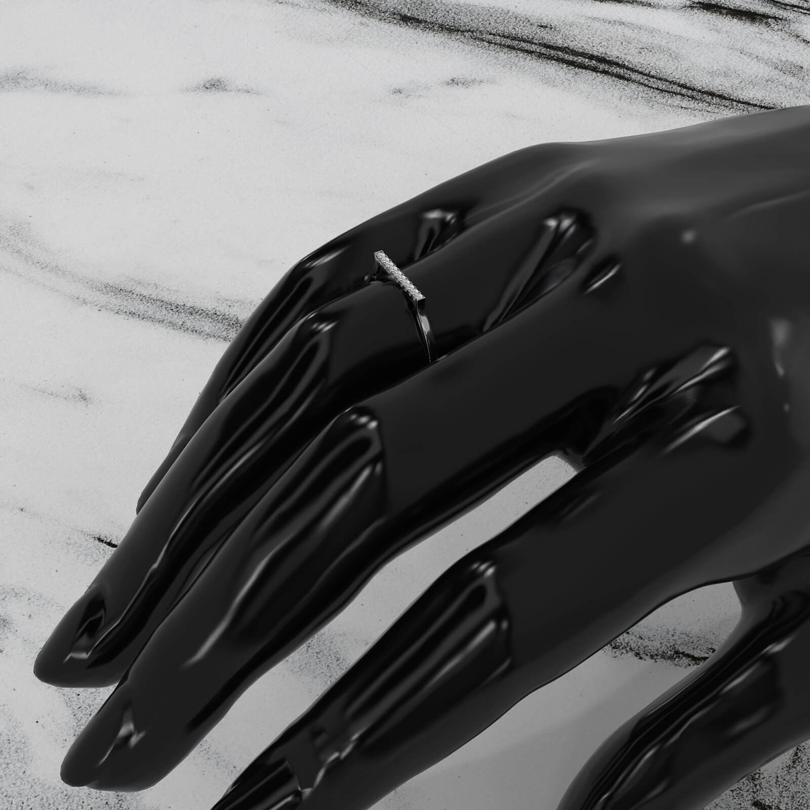 French U Cut Pave Fashion Bar Lab Diamond Ring 0.05ctw.