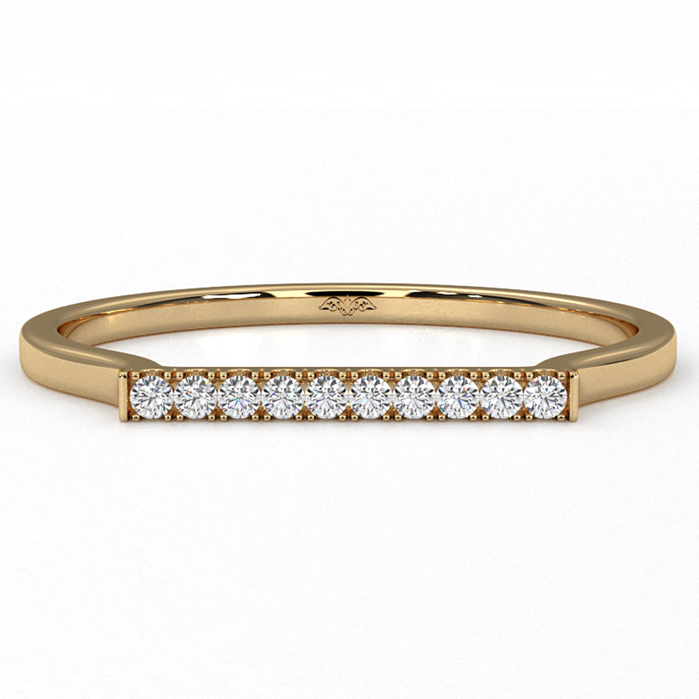 French U Cut Pave Fashion Bar Lab Diamond Ring 0.05ctw.