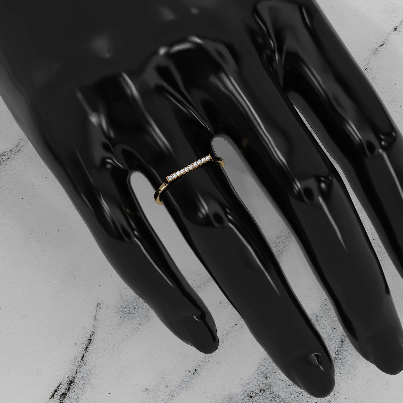 French U Cut Pave Fashion Bar Lab Diamond Ring 0.05ctw.