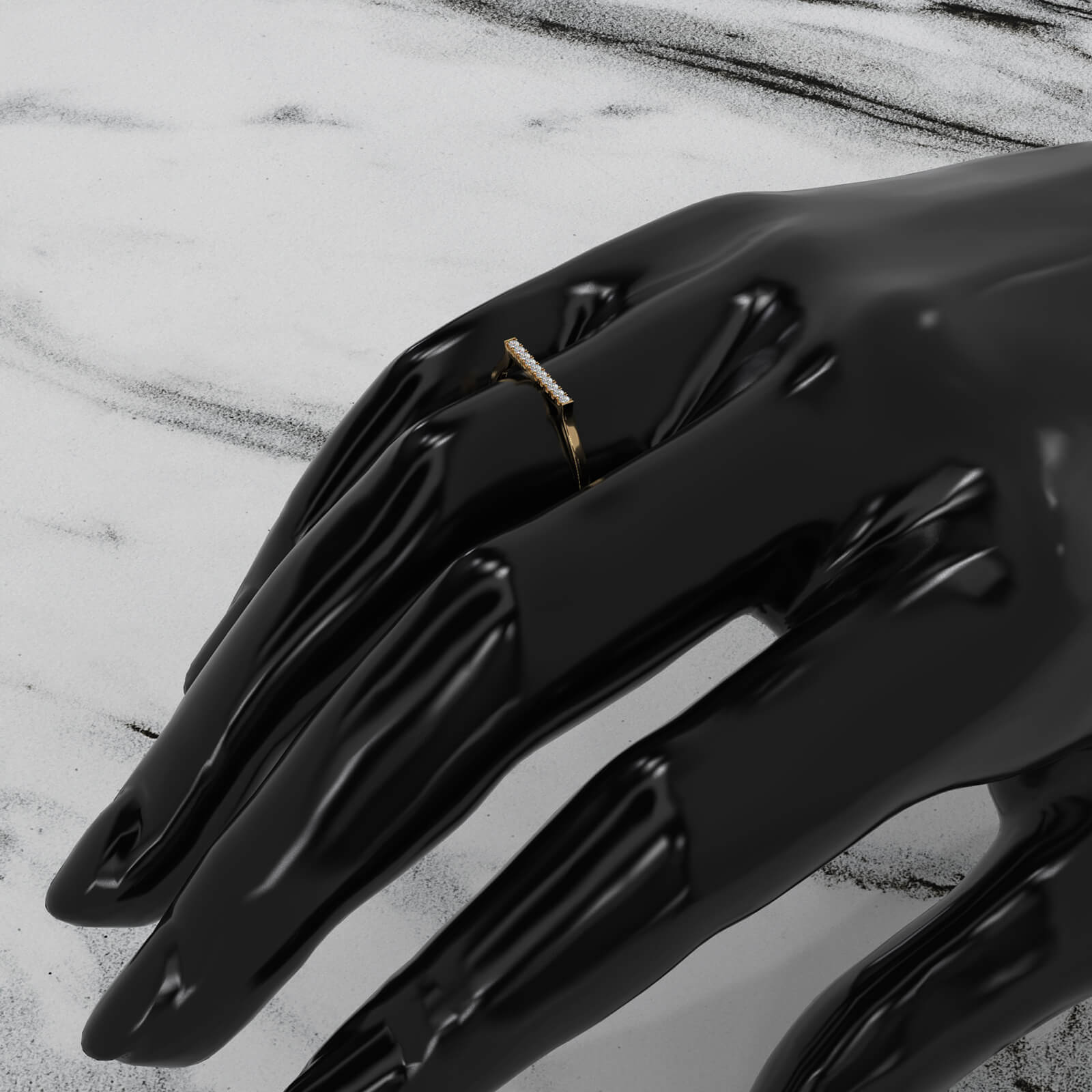 French U Cut Pave Fashion Bar Lab Diamond Ring 0.05ctw.