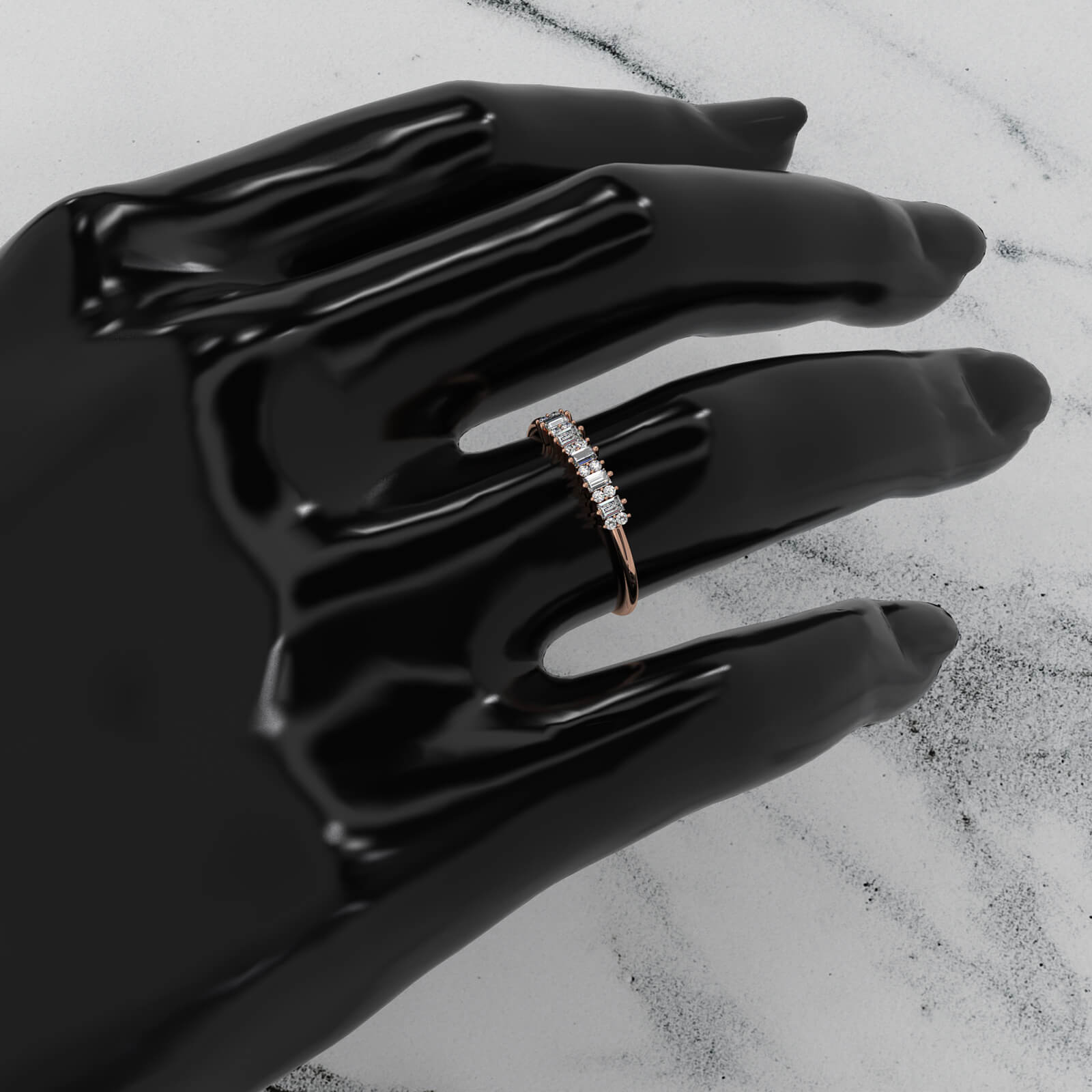 Baguette And Round Lab Diamond Prong Set Fashion Ring 0.23ctw.