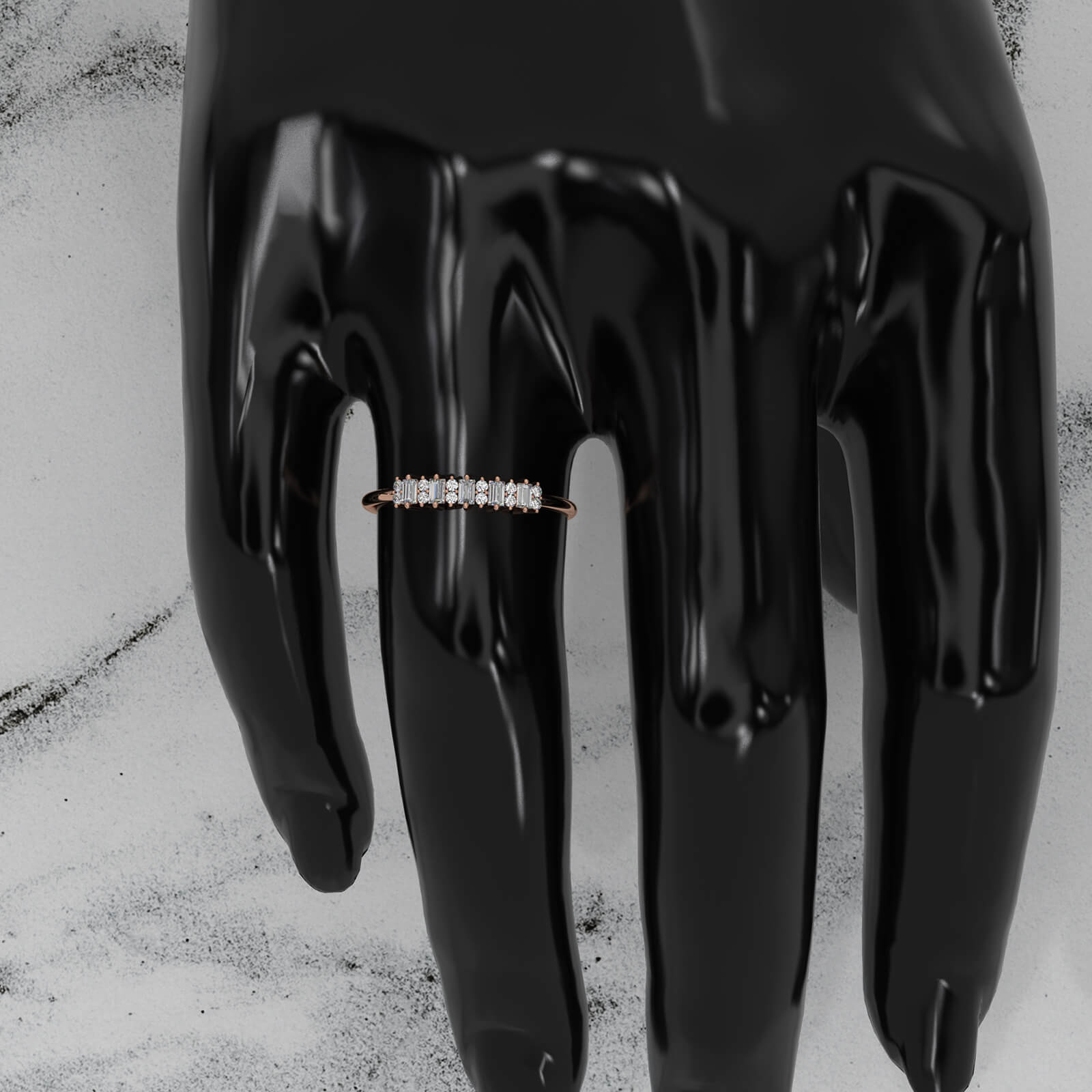 Baguette And Round Lab Diamond Prong Set Fashion Ring 0.23ctw.