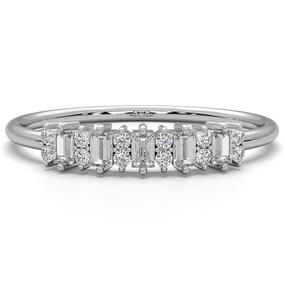 Baguette And Round Lab Diamond Prong Set Fashion Ring 0.23ctw.