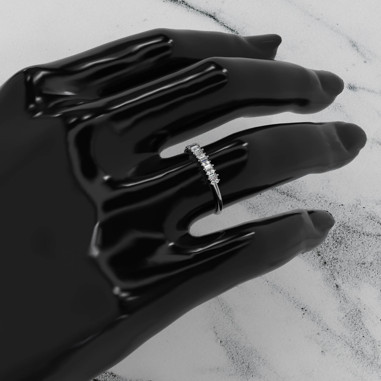 Baguette And Round Lab Diamond Prong Set Fashion Ring 0.23ctw.