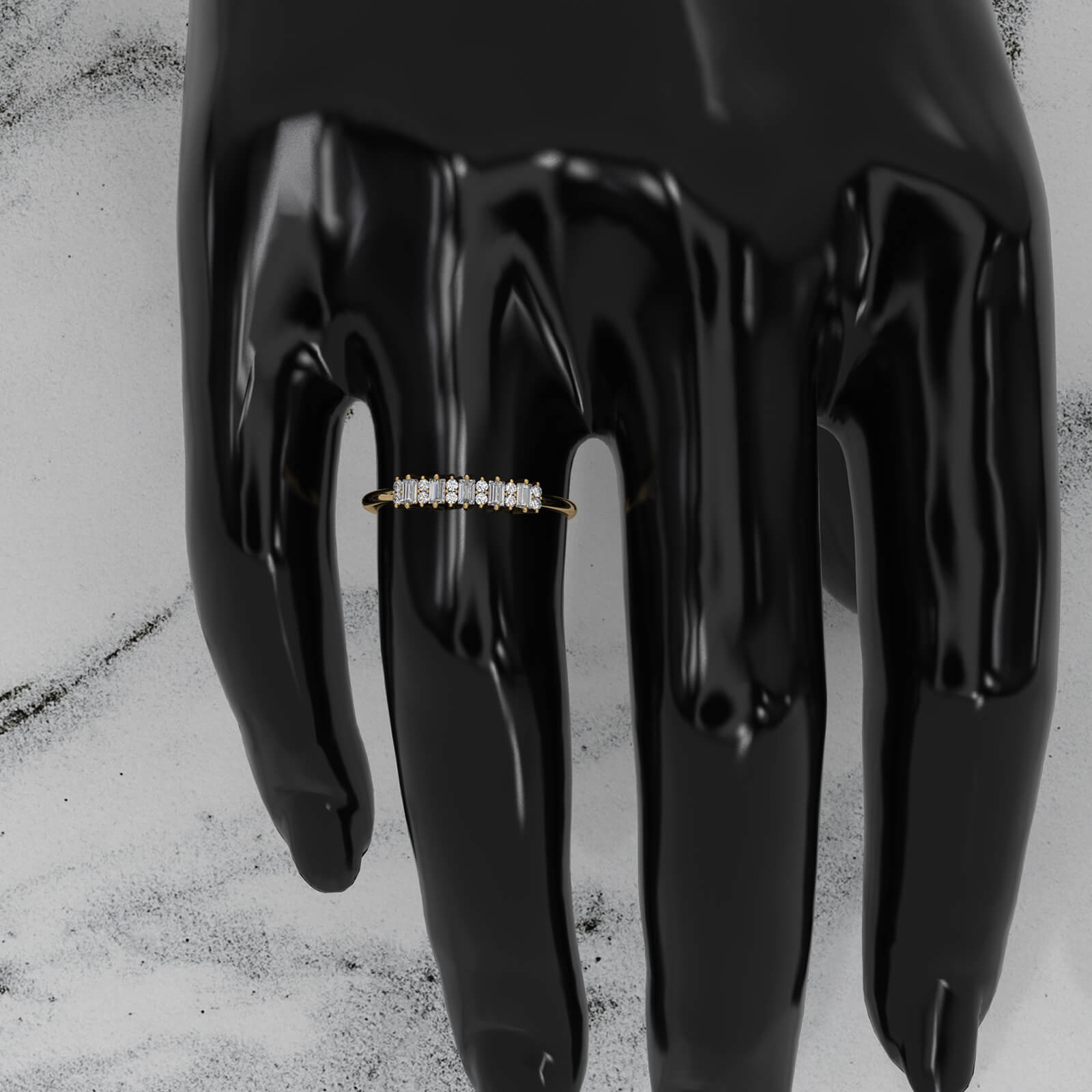 Baguette And Round Lab Diamond Prong Set Fashion Ring 0.23ctw.