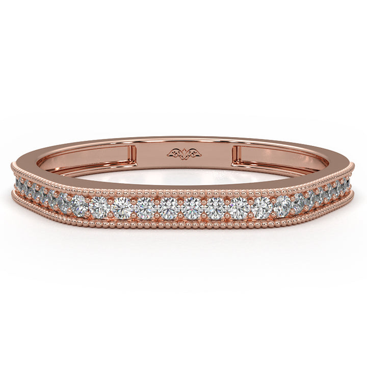 Round Lab Diamond Milgrain Edge Wedding Ring 0.16ctw.