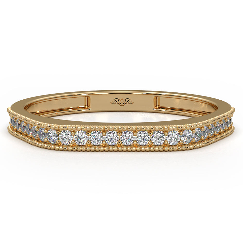 Round Lab Diamond Milgrain Edge Wedding Ring 0.16ctw.