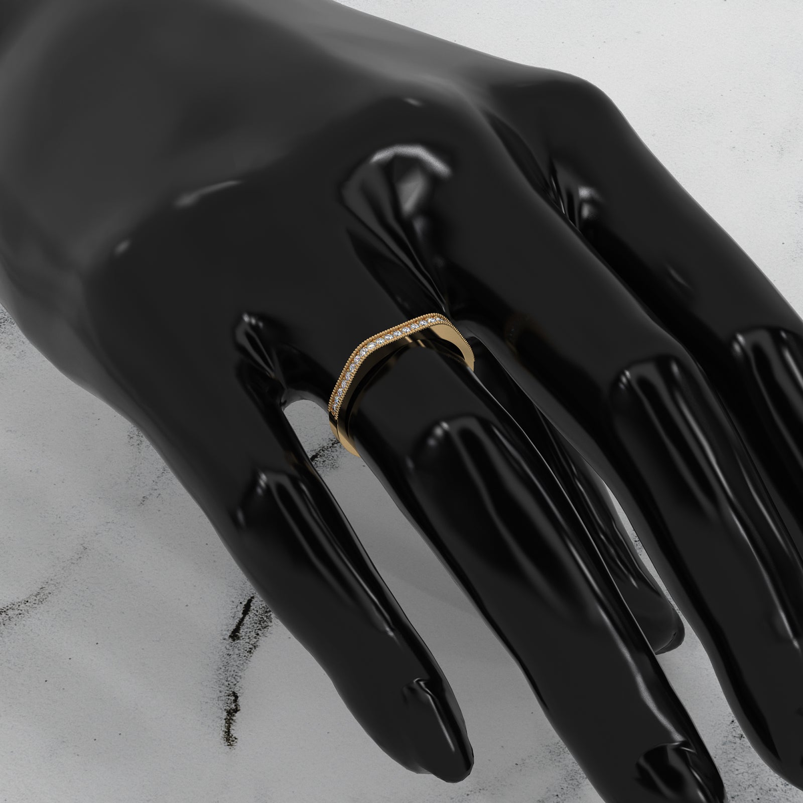 Round Lab Diamond Milgrain Edge Wedding Ring 0.16ctw.