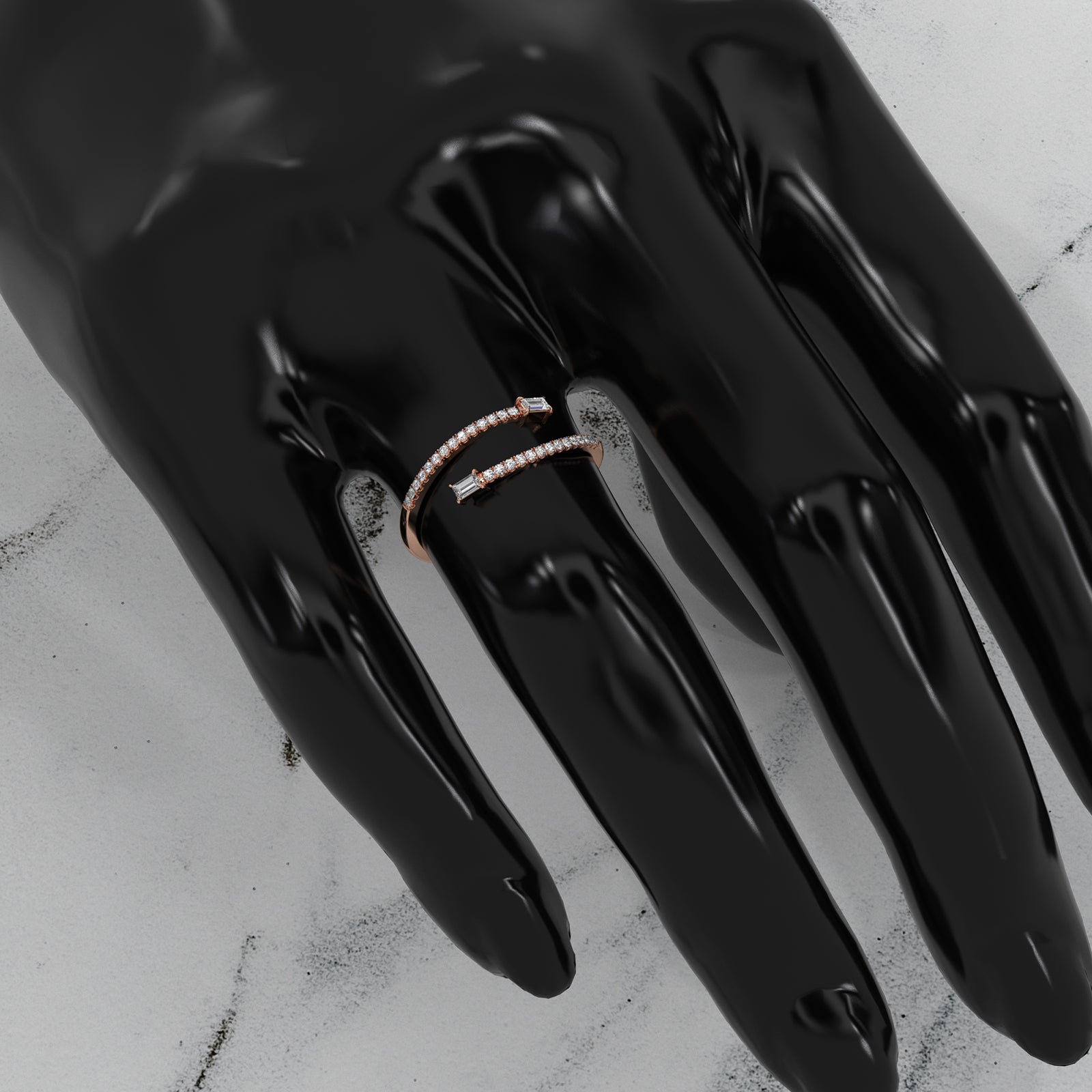 Baguette and Round Lab Diamond Open Fashion Ring 0.18ctw.