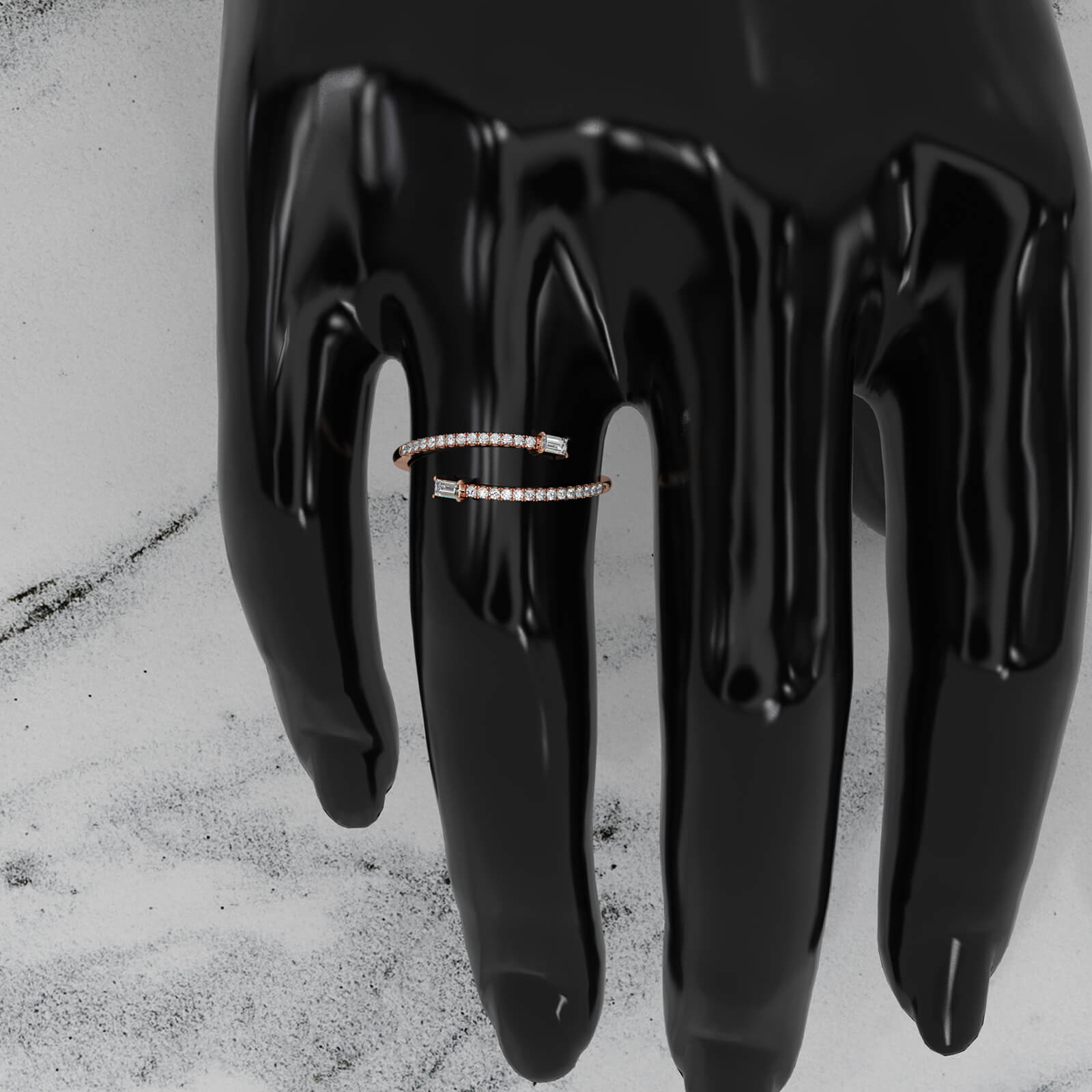 Baguette and Round Lab Diamond Open Fashion Ring 0.18ctw.