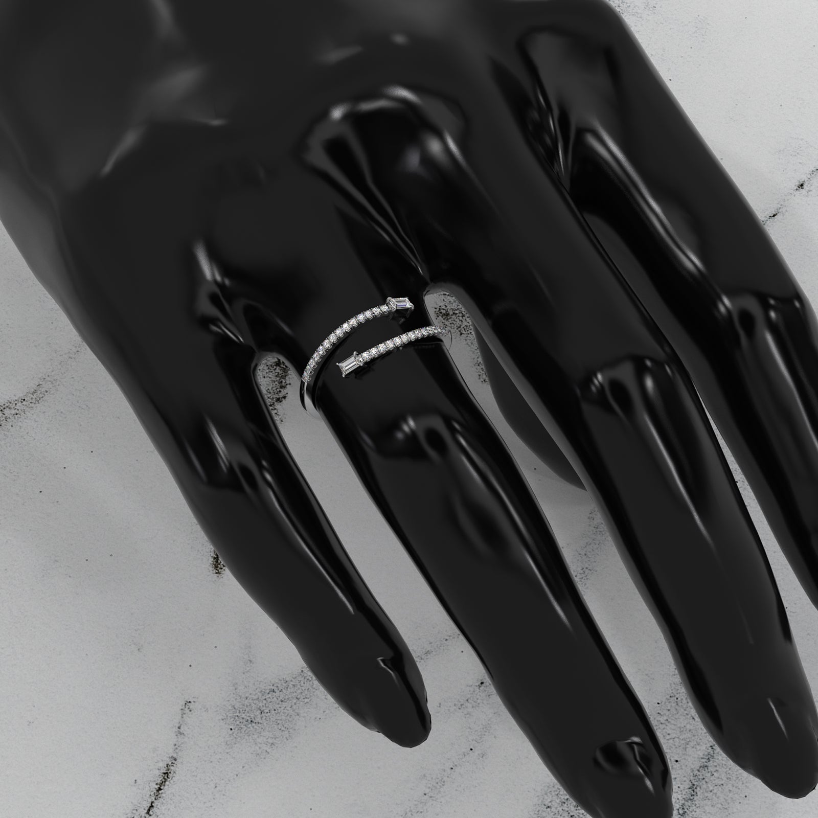 Baguette and Round Lab Diamond Open Fashion Ring 0.18ctw.