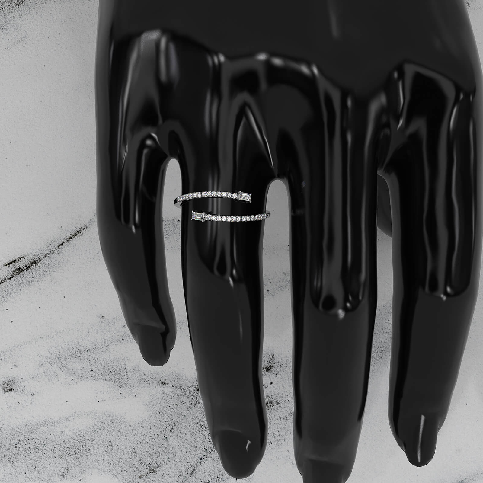 Baguette and Round Lab Diamond Open Fashion Ring 0.18ctw.