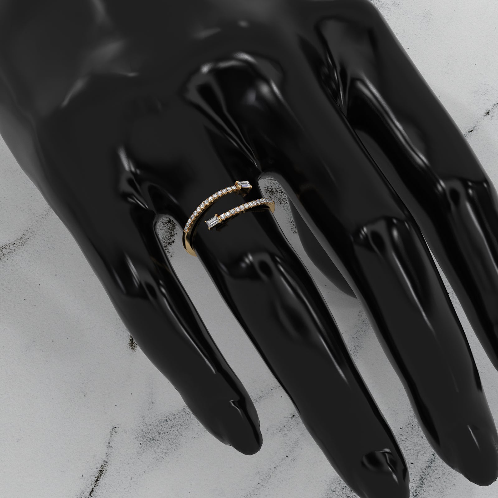 Baguette and Round Lab Diamond Open Fashion Ring 0.18ctw.