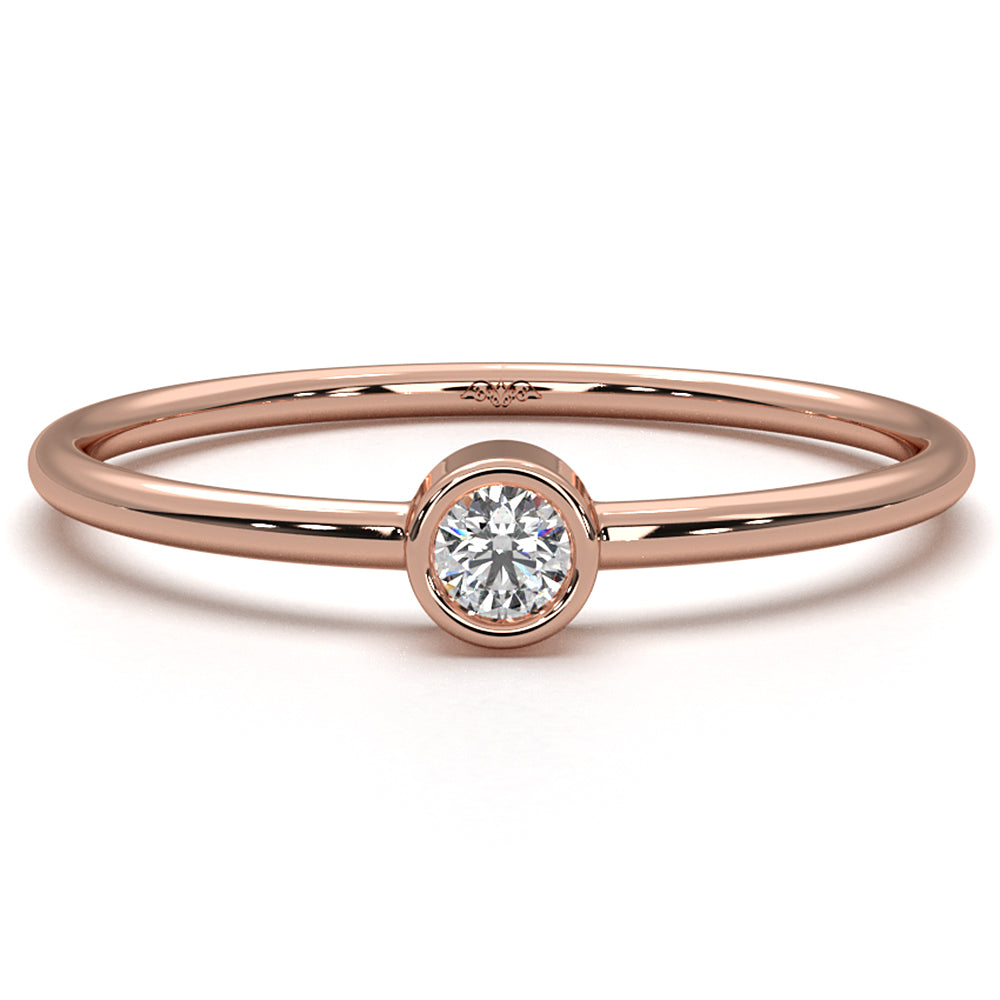 Slim Solitaire Bezel Round Lab Diamond Fashion Ring 0.06ctw.