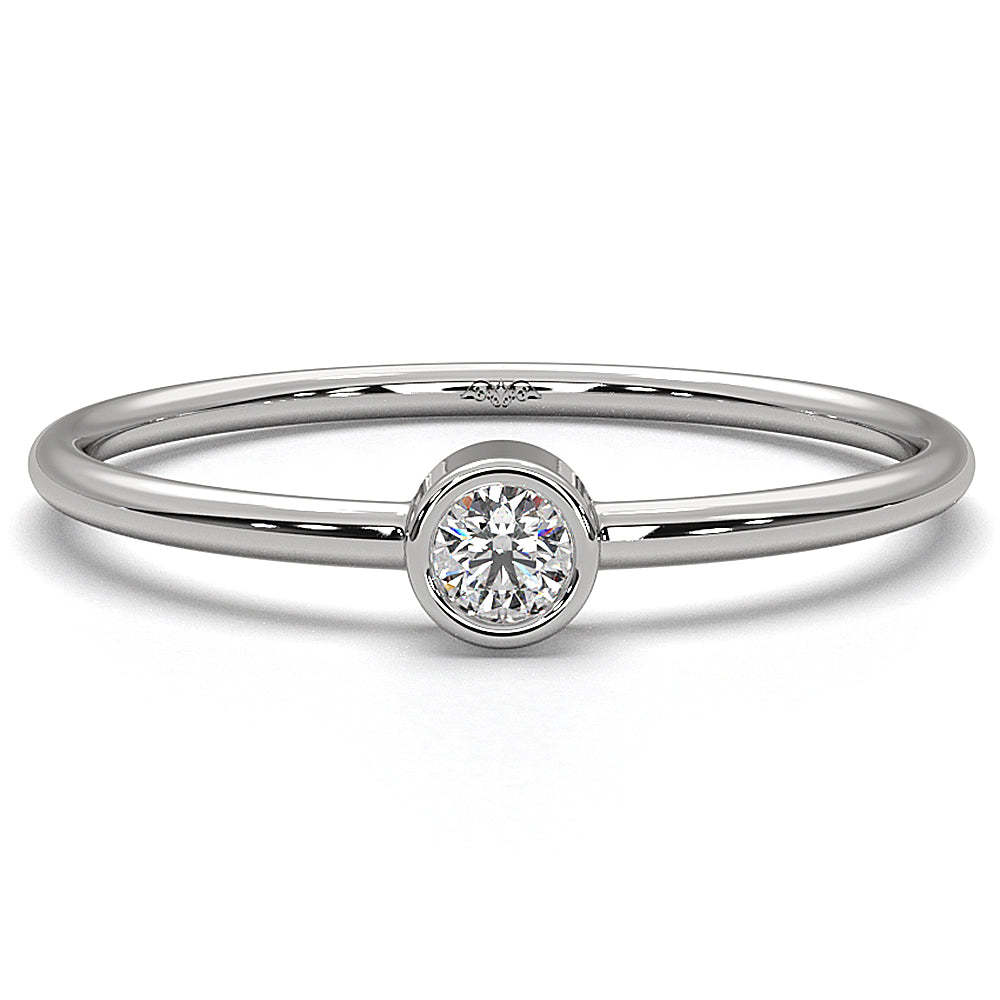 Slim Solitaire Bezel Round Lab Diamond Fashion Ring 0.06ctw.