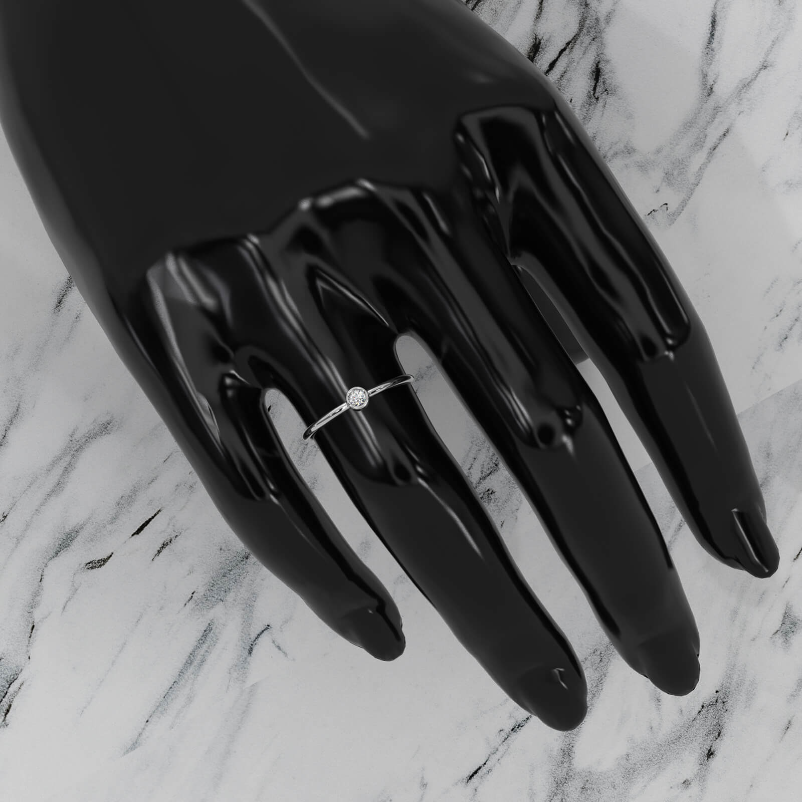 Slim Solitaire Bezel Round Lab Diamond Fashion Ring 0.06ctw.