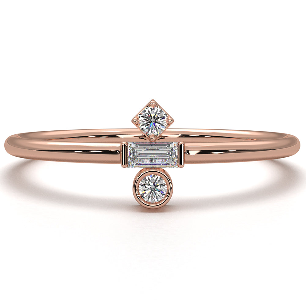 Slim 3 Stone Round And Bezel Lab Diamond Fashion Ring 0.83ctw.