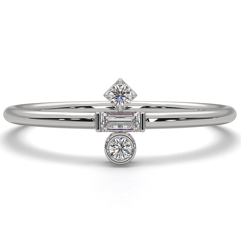 Slim 3 Stone Round And Bezel Lab Diamond Fashion Ring 0.83ctw.