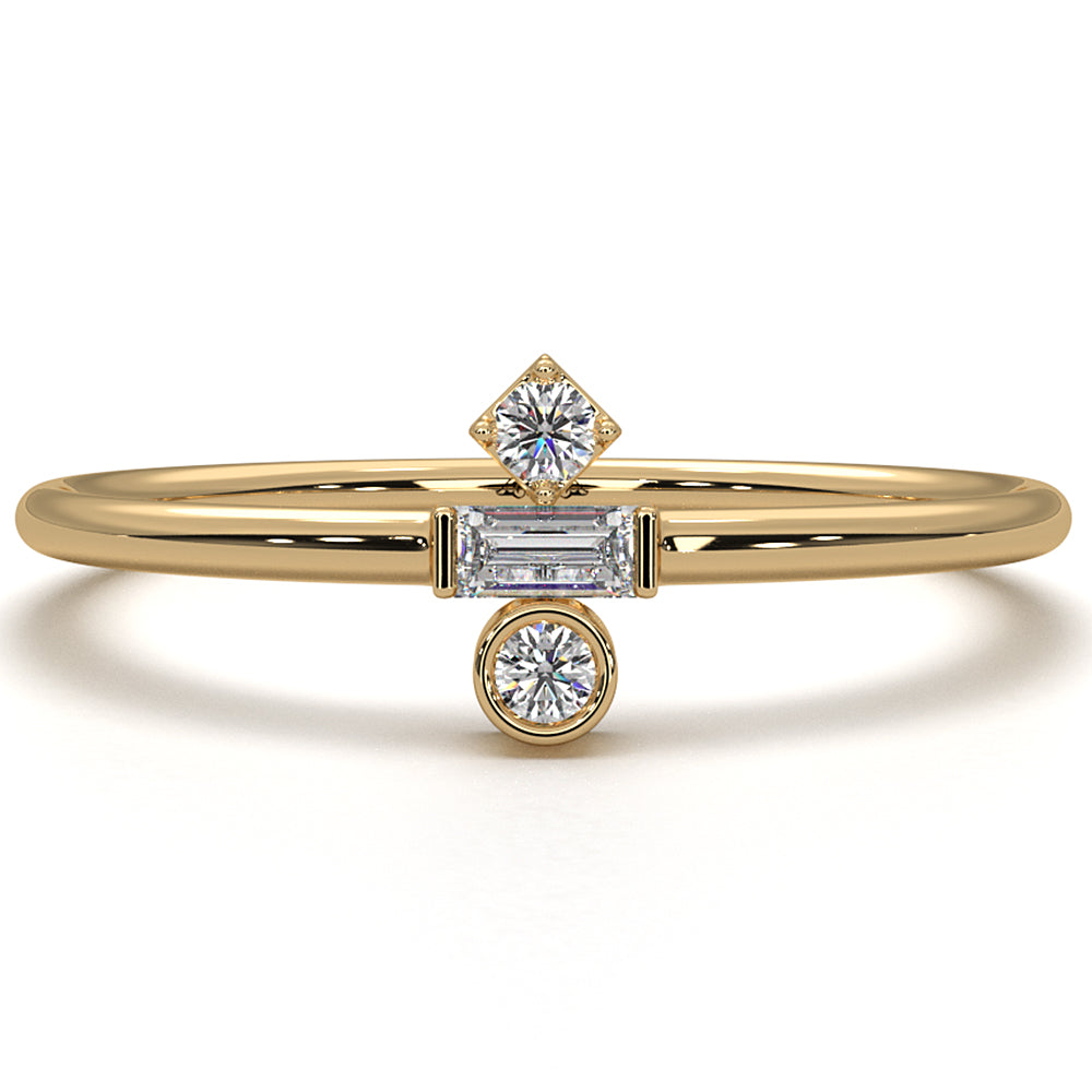 Slim 3 Stone Round And Bezel Lab Diamond Fashion Ring 0.83ctw.