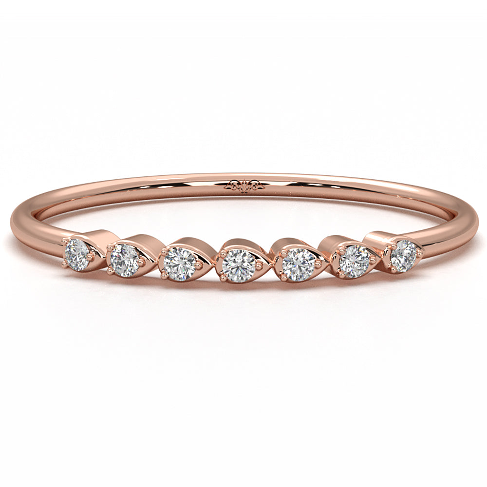 Light Weight Slim Round Lab Diamond Pave Set Fashion Ring 0.05ctw.