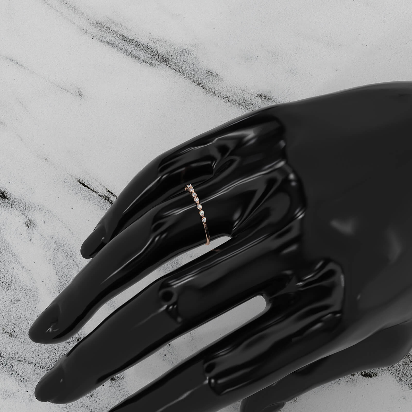 Light Weight Slim Round Lab Diamond Pave Set Fashion Ring 0.05ctw.