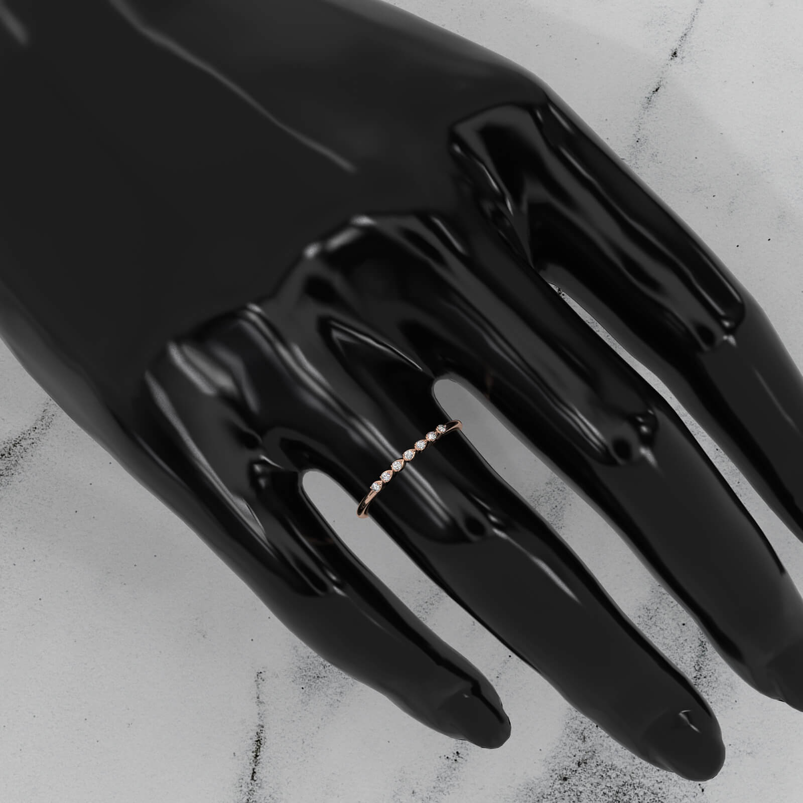 Light Weight Slim Round Lab Diamond Pave Set Fashion Ring 0.05ctw.