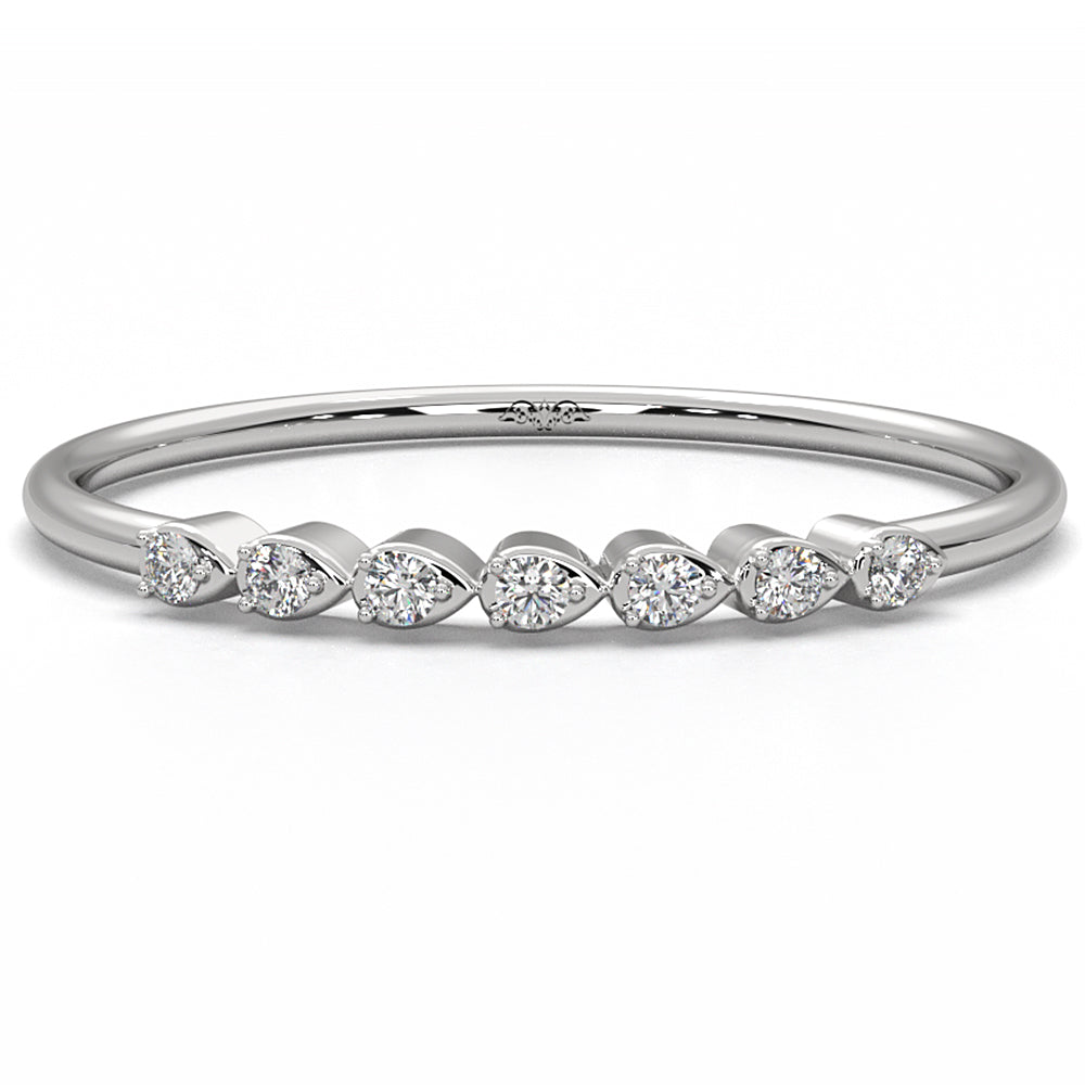 Light Weight Slim Round Lab Diamond Pave Set Fashion Ring 0.05ctw.