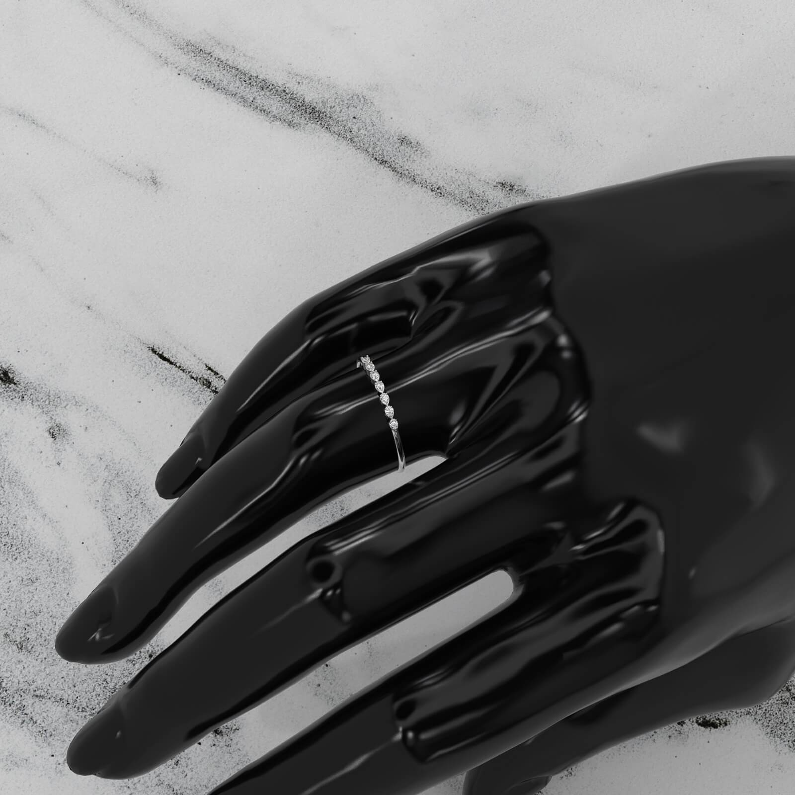 Light Weight Slim Round Lab Diamond Pave Set Fashion Ring 0.05ctw.