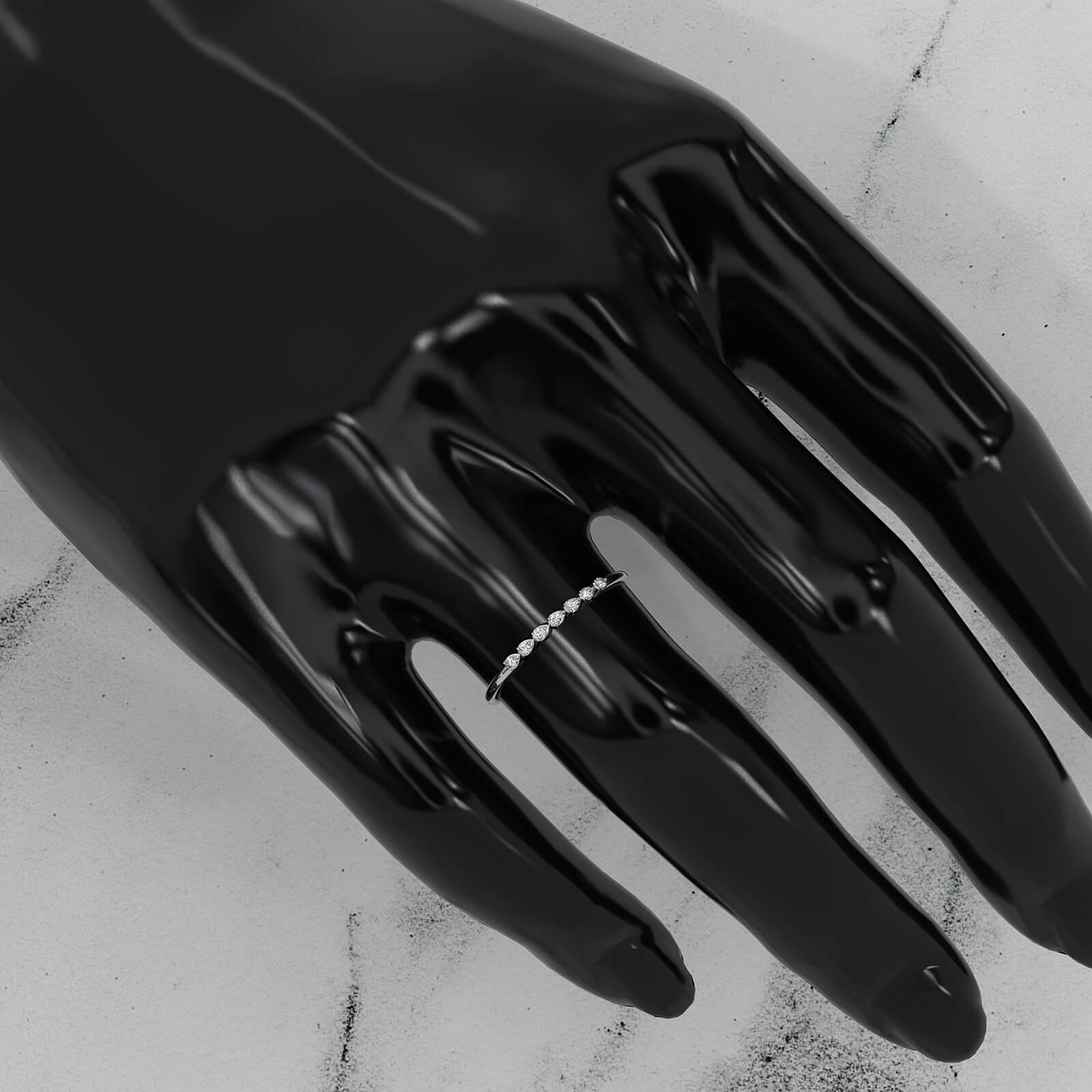 Light Weight Slim Round Lab Diamond Pave Set Fashion Ring 0.05ctw.