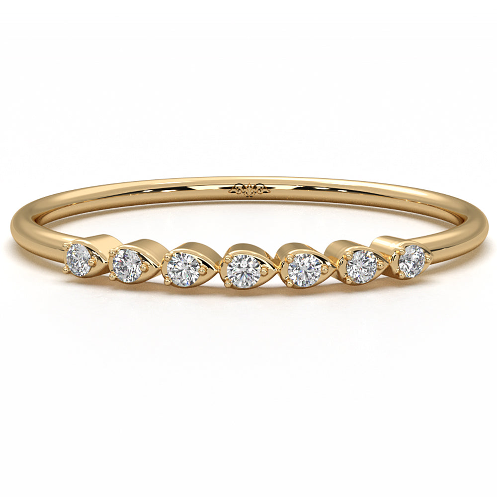 Light Weight Slim Round Lab Diamond Pave Set Fashion Ring 0.05ctw.