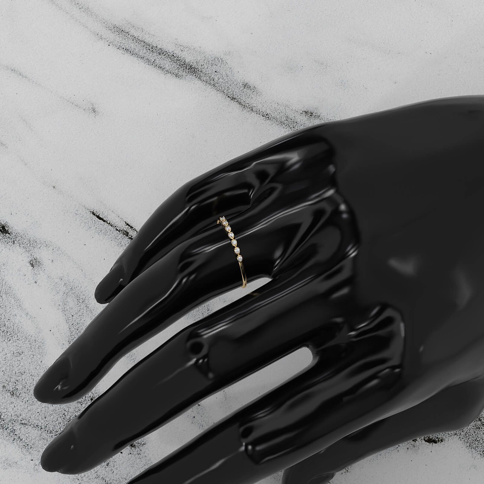 Light Weight Slim Round Lab Diamond Pave Set Fashion Ring 0.05ctw.