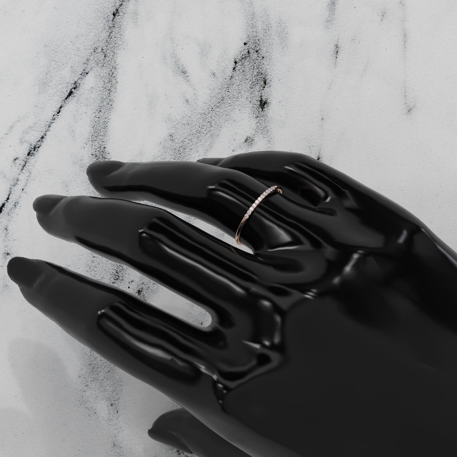 Petite French U Cut Pave Set Round Lab Diamond Fashion Ring 0.07ctw.