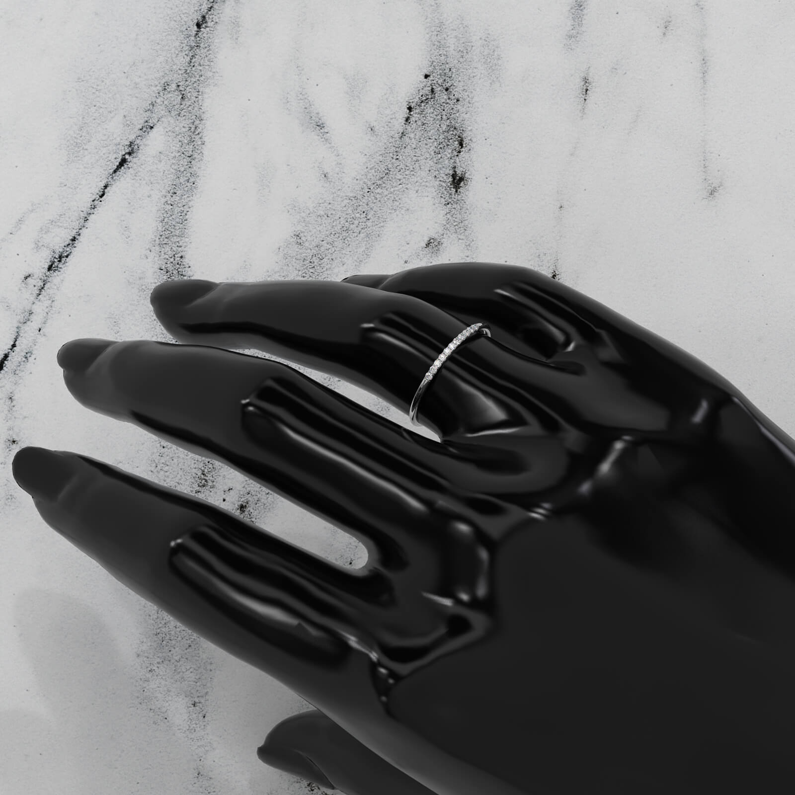 Petite French U Cut Pave Set Round Lab Diamond Fashion Ring 0.07ctw.