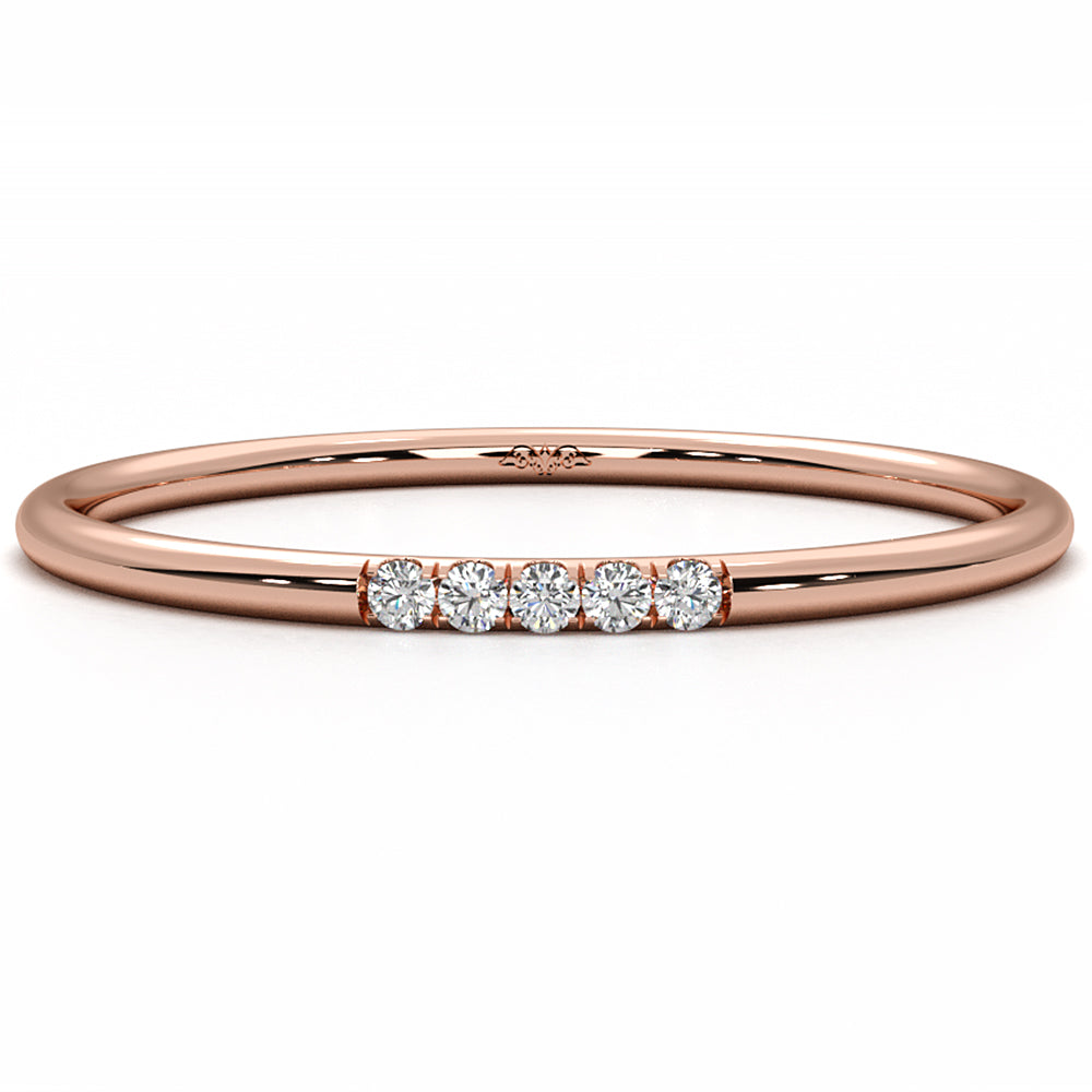 Sleek And Slim 5 Stone Round Lab Diamond Fashion Ring 0.03ctw.