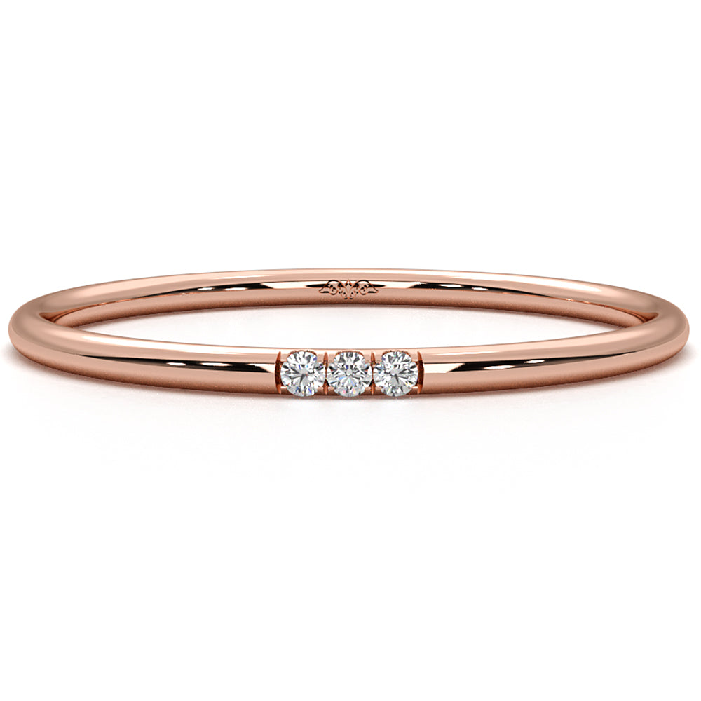 3 Stone Round Lab Diamond French U Cut Pave Set Fashion Ring 0.02ctw.