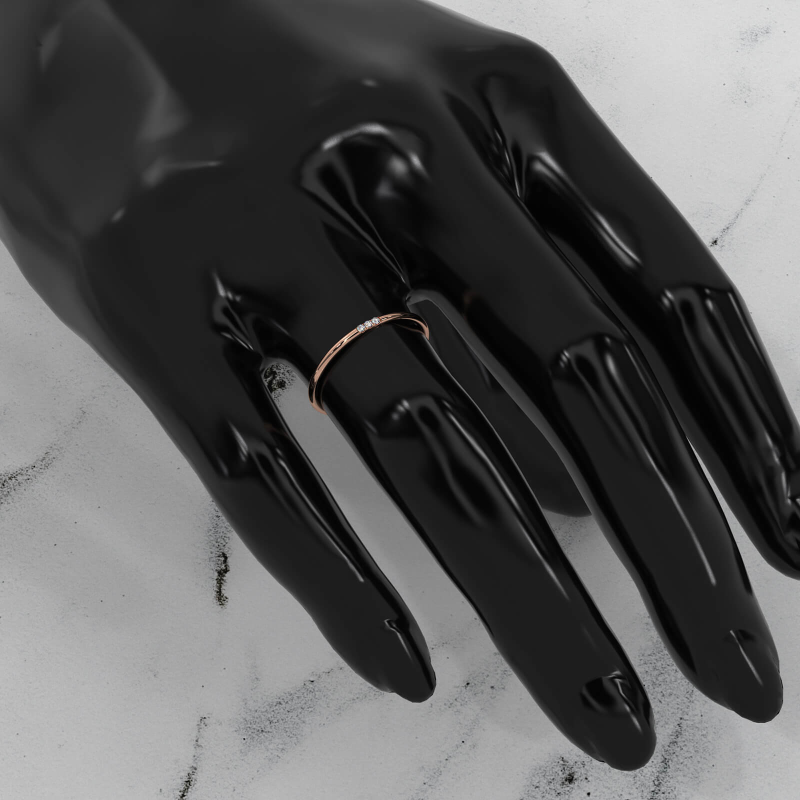 3 Stone Round Lab Diamond French U Cut Pave Set Fashion Ring 0.02ctw.