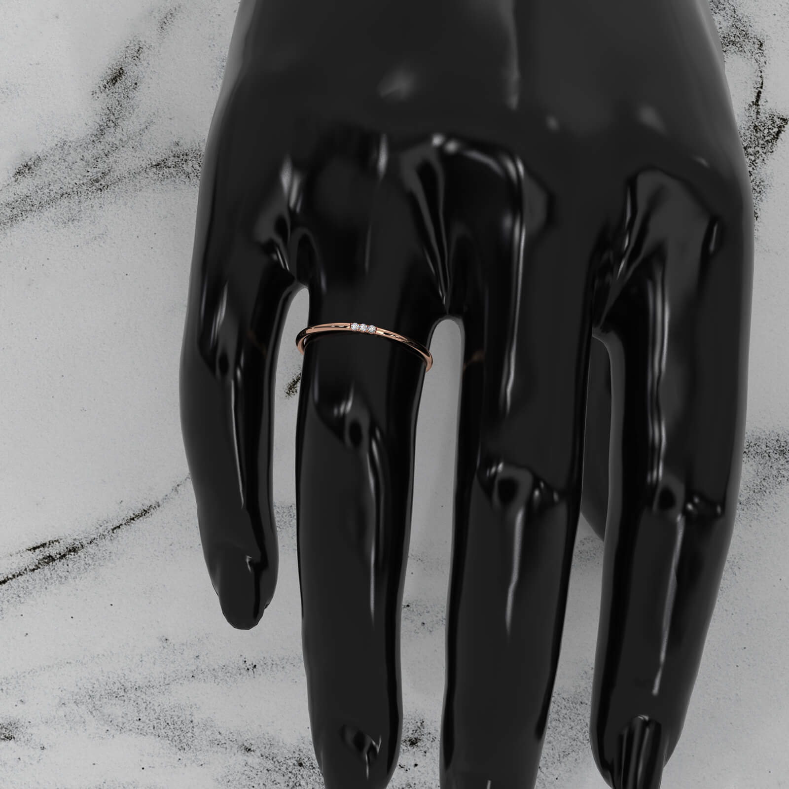 3 Stone Round Lab Diamond French U Cut Pave Set Fashion Ring 0.02ctw.