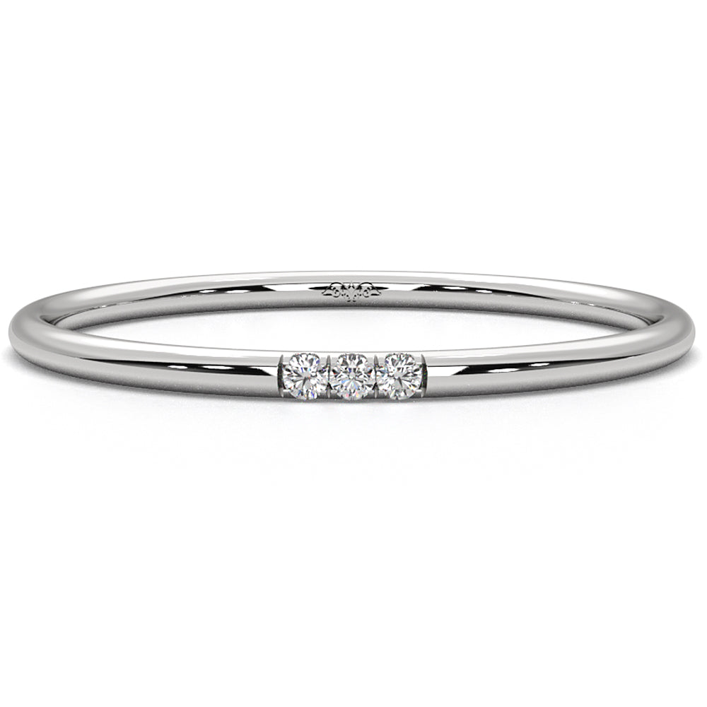 3 Stone Round Lab Diamond French U Cut Pave Set Fashion Ring 0.02ctw.