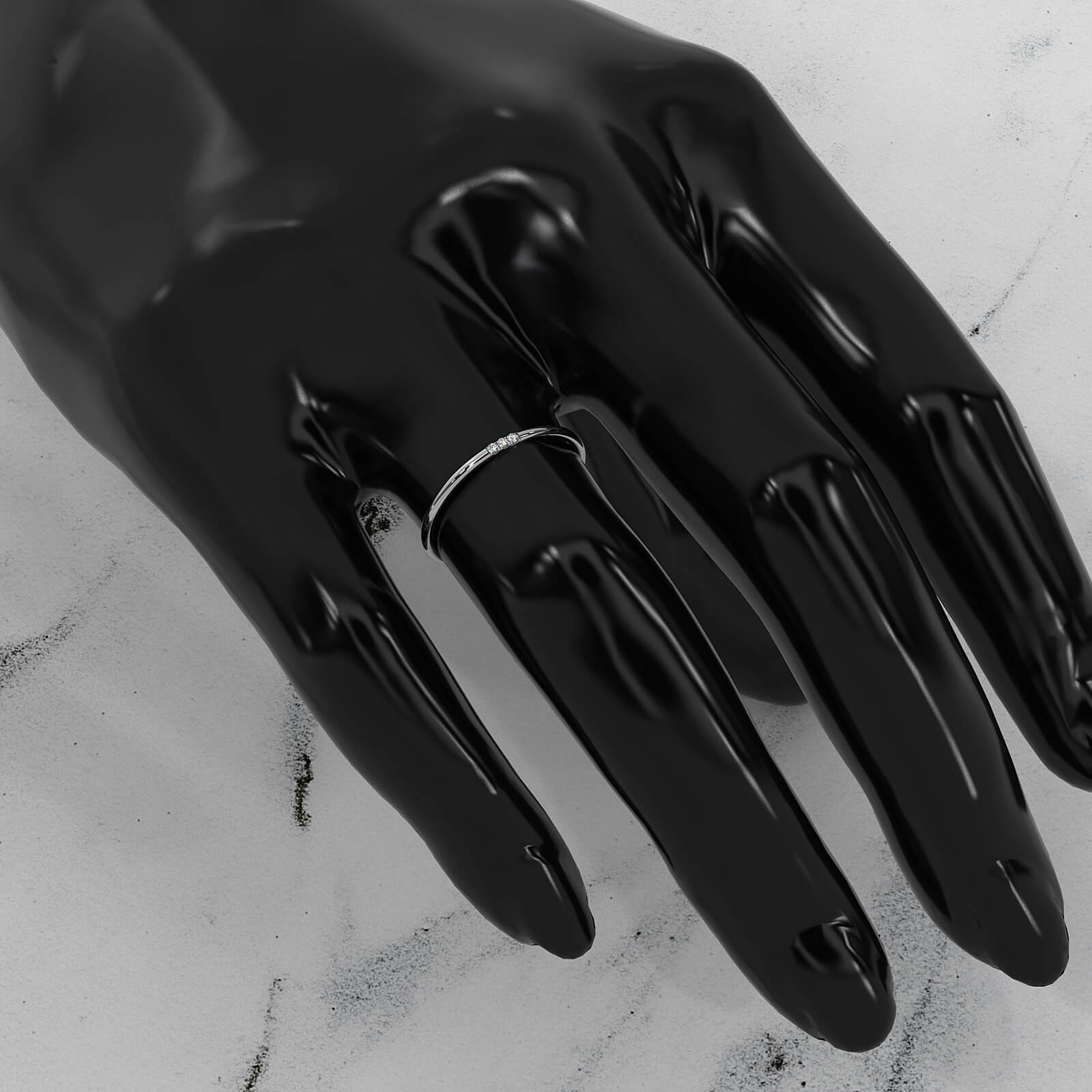 3 Stone Round Lab Diamond French U Cut Pave Set Fashion Ring 0.02ctw.