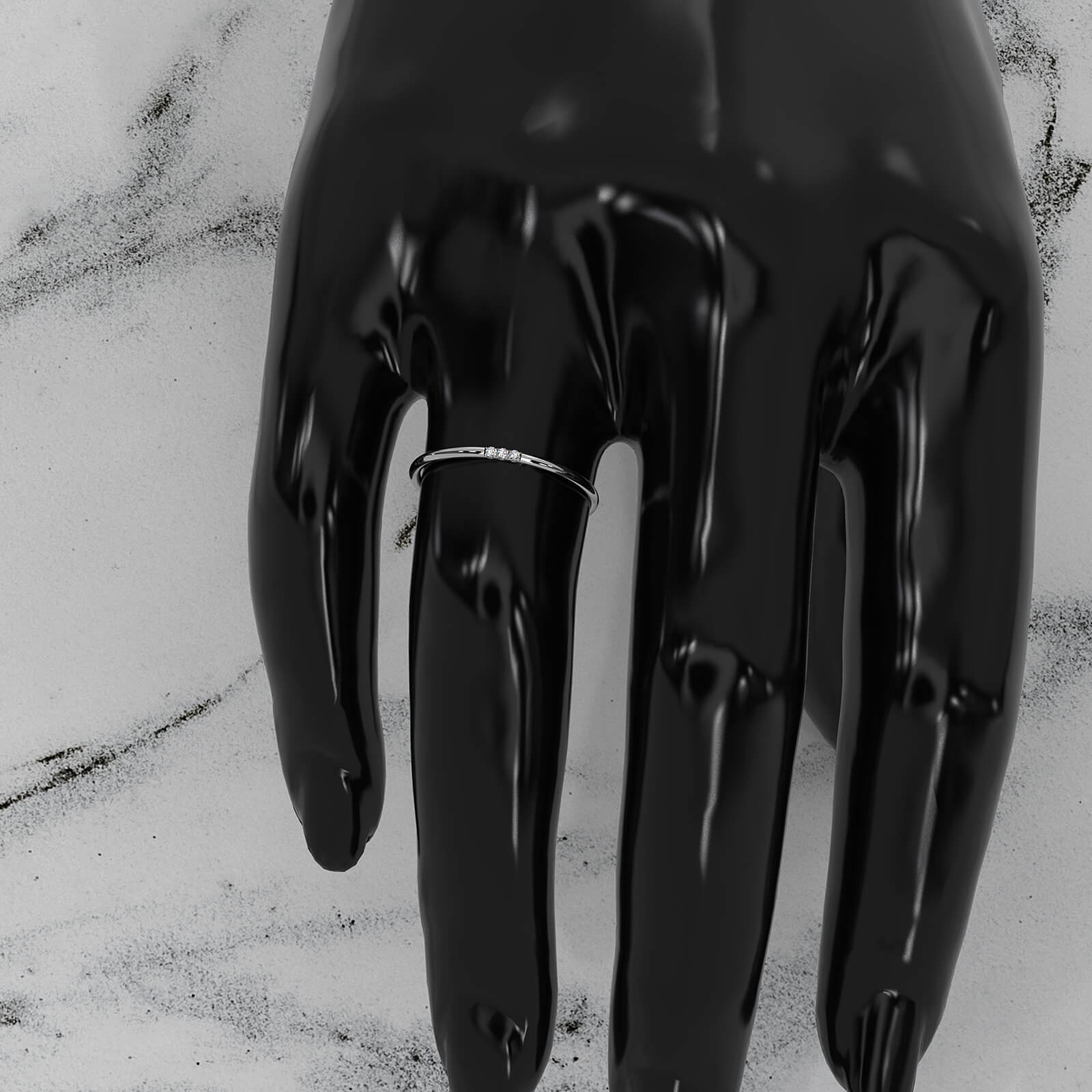 3 Stone Round Lab Diamond French U Cut Pave Set Fashion Ring 0.02ctw.